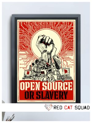 Eco Fine Art Print – „OPEN SOURCE OR SLAVERY“ – Retro Art Poster auf Recycling-Papier (DIN A2)